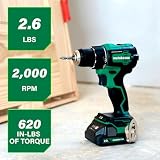 Metabo HPT 18V MultiVolt 1/2' Cordless Brushless Driver Drill Kit, High Power Drill Set with Bag, 2 Lithium-Ion Metabo Batteries and Charger, Compact Lightweight Power Driver, DS18DEX