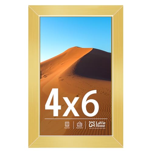 Image of LaVie Home 4x6 Picture Frame for Wall Display, 4x6 Gold Picture Frame with HD Plexiglas, 4 x 6 Matted Frame 1 Pack, Display Frame for Vertical or Horizontal, Classic Collection