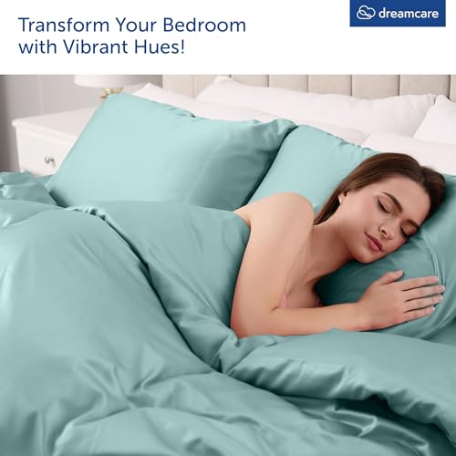 Image of DREAMCARE King Size Sheets Set - 4 pcs Breathable Cooling Sheets - up to 15 inch Deep Pocket King Sheet Set with Side Pockets - Extra Soft 100% Brushed Hypoallergenic Hotel Luxury Bedding Spa Blue