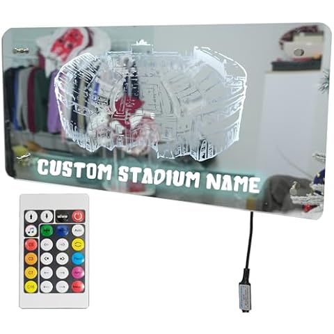ROSLILY Custom Football Stadium Mirror Light Led Color Changing Light Up Mirror Wall Mounted Neon Signs Christmas Gifts for Football Lover Living Room Bedroom Decor Cover