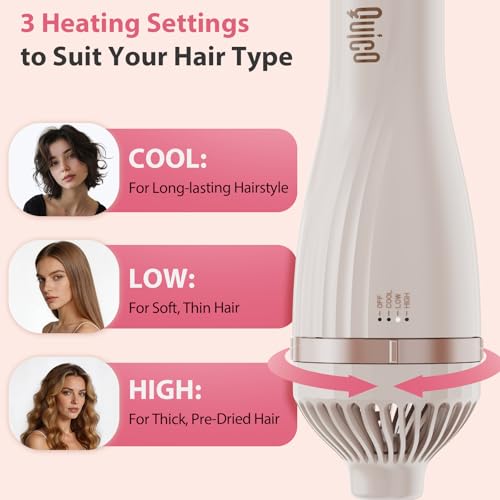 Image of Hair Dryer Brush, Quico 4-in-1 One-Step Ionic Oval&Flat Brush Hot Air Brush | Pro Blow Dryer Brush Set with Detachable Blowout Brush for Salon Blowout, Curl, Volumize and Straighten, Anti-frizz, Pink