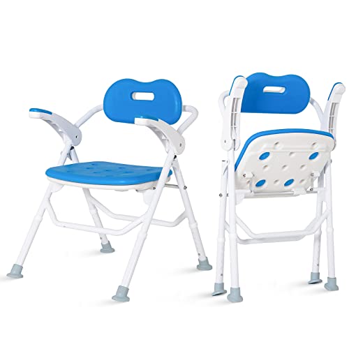HEINSY Foldable Shower Chair with Armrests and Back,Heavy Duty Folding Bathtub Chair with Thicker Shower Seat for Elderly,Handicap,Disabled, Seniors & Pregnant,Supports Up to 330 lbs.