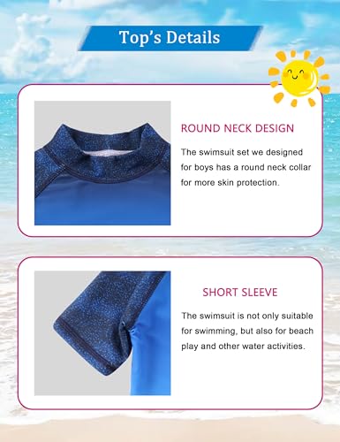 Cadocado Baby Boys 2-Piece Swimsuit Short Sleeve Rash Guards Shirt with Swim Trunk Bathing Suit Swimwear UPF 50+3