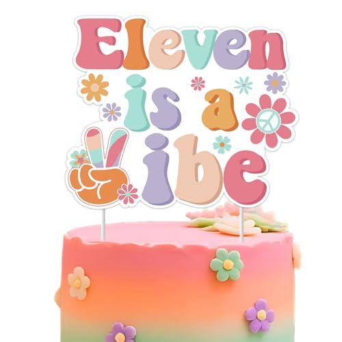 Eleven is A Vibe Groovy 11th Birthday Decorations, Hippie Retro Eleventh Birthday Cake Topper Boho 11 Eleven Year Old Bday Cake Decor for Girls Boys Bohemian Daisy Flower Birthday Party Supplies
