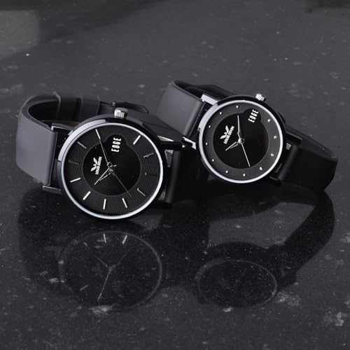 Image of LOUIS DEVIN Silicone Strap Analog Wrist Watch for Men and Women (Green /Brown /Blue /Black) | Set of 2 Wrist Watches | Couple Watches | LDCM-BK092-ST