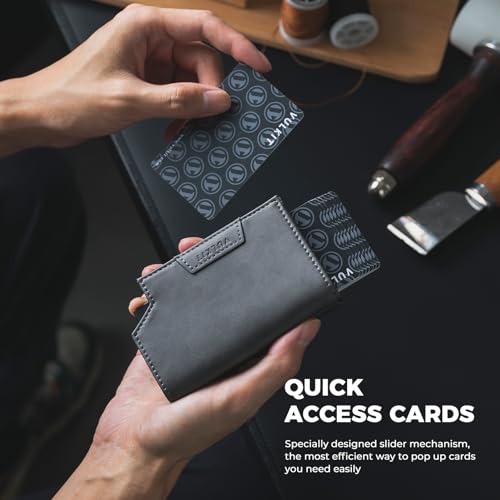 VULKIT Card Holder With Money Band, Minimalist Wallet For Men Pop Up Card Wallet RFID Blocking, Holds 11 Cards and Cash Grey3