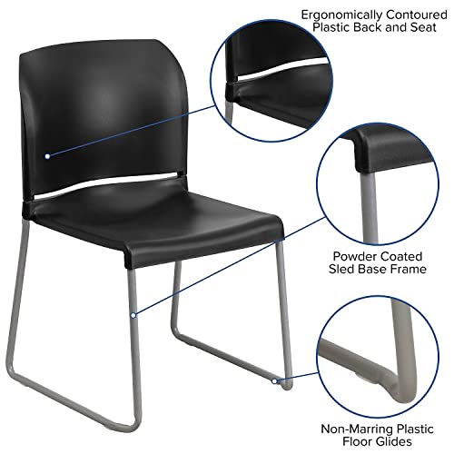 Flash Furniture Hercules Series 880 Lb. Capacity Black Full Back Contoured Stack Chair With Gray Powder Coated Sled Base #TOP3