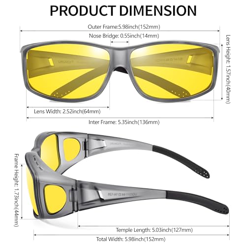Image of URUMQI Night Vision Driving Glasses Fit Over Eyeglasses for Men Women