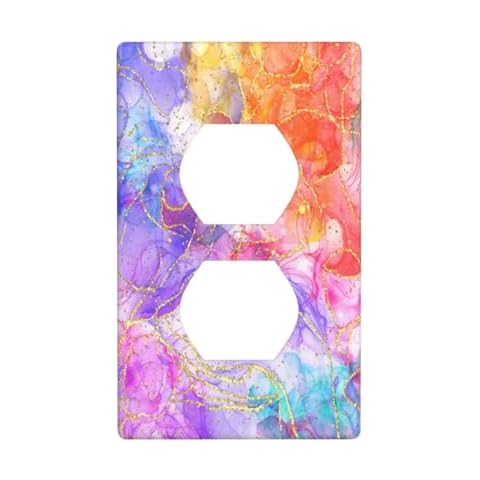 Purple Gold Abstract Marble Decorative Outlet Cover Single Duplex Light Switch Plate Cover Electricity Receptacles Plates For Home Kitchen Living Bedroom 4.5 * 2.76 Cover