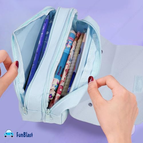 Image of FunBlast Multi-Purpose Pouch - Double Compartment Large Capacity Pouch - Happy Planet Zipper Pencil Case for Kids, Pencil Box for Kids, Stationary Pouch for Students School Supplies (Sky Blue)