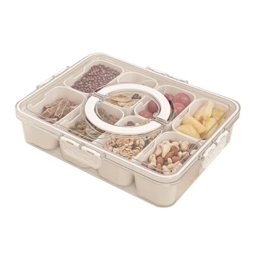 Bosmsaslad Snackbox mit Fächern, 8 Fächern Snackteller mit Deckel, Snackschale mit Griff, Tragbar und Vielseitige Snackbox Organizer, Kinder Obstbox Snackdose für Picknicks und Familientreffen