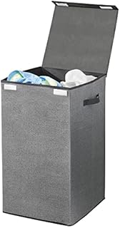 mDesign Laundry Bin  Foldable Laundry Basket for Bathroom or Bedroom  Also Suitable as Kids' Laundry Bin  Grey/Black