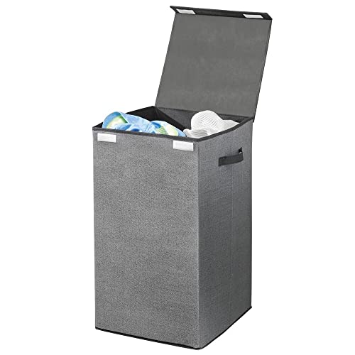 Mdesign Large Upright Laundry Hamper Basket With Hinge Lid And Attached Handles - Foldable For Compact Storage In Bedroom, Bathroom, Laundry Room, Apartment, Dorm - Lido Collection - Dark Gray/Black #TOP20
