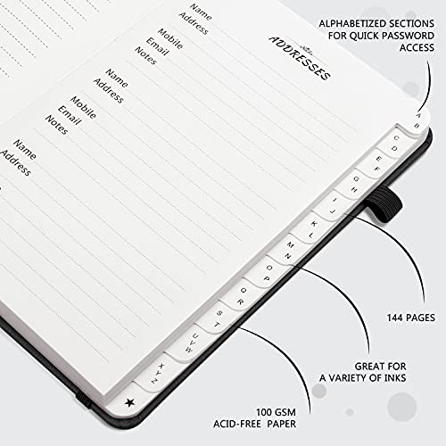 Jubtic Address Book With Alphabetical Tabs, Hardcover Password Keeper And Telephone Book Address Organizer Record Contacts, Internet Login Address Log Book Journal Notebook For Home Or Office-Black #TOP3