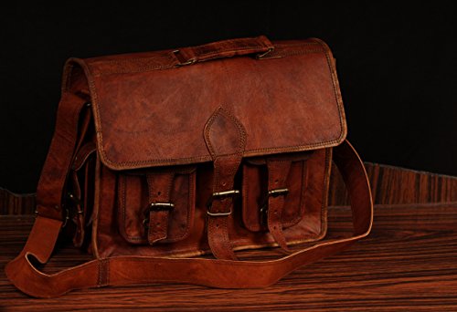 Hell Blues Hb Top Grain Leather Camera Shoulder Bag Vintage Briefcase 14" Dslr Slr Bag For Nikon, Sony, Canon, Pentax, Olympus Panasonic, Samsung And More #TOP4