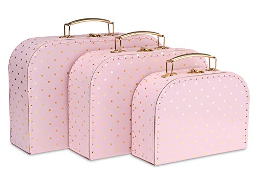 Jewelkeeper Paperboard Suitcases, Set Of 3 – Nesting Storage Gift Boxes For Birthday Wedding Nursery Office Decoration Displays Toys Photos – Pink And Gold Dot Design #TOP2