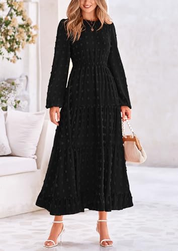 PRETTYGARDEN Women's Fall Spring Elegant Long Sleeve Maxi Dress Swiss Dot A Line Flowy Casual Holiday Party Going Out Dresses4