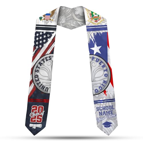 MonkeyVan Personalized Puerto Ricans Graduation Stole, Custom Puerto Rico American Flag Graduation Sash Class of 2025 PR12