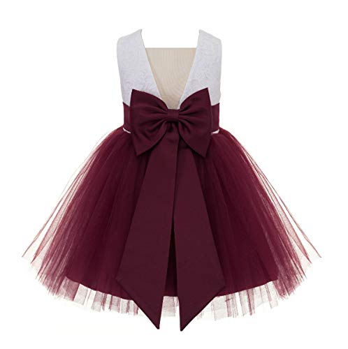 V-Back Backless Lace Junior Flower Girl Dress Christening Reception 206T