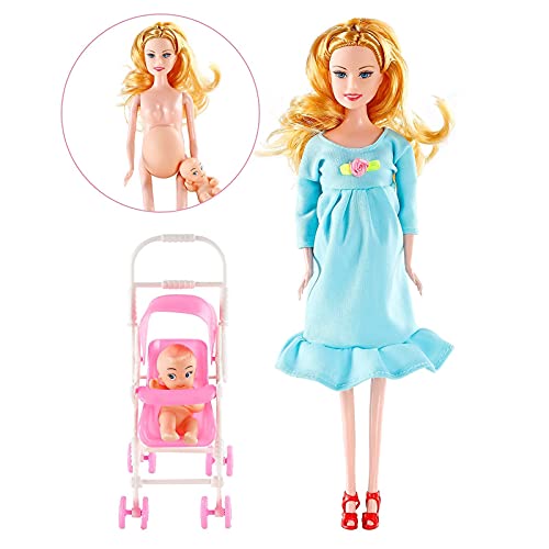 Muñeca Embarazada con Carrito y Bebé Azul miniatura 2