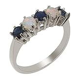 925 Sterling Silver Natural Sapphire & Opal Womens Eternity Ring size Z