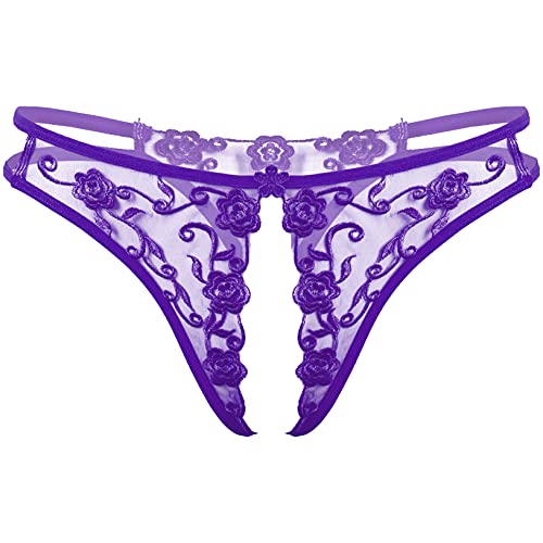 Men's Sissy Flower Embroidery Lace Panties Low Rise T-Back Briefs Hollow Out Underwear