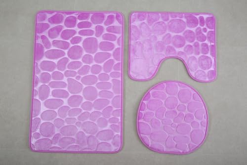 Nvzi 3-teiliges Toiletten-Set aus Flanell, mit Gänsestein, 3-teilig, weiche und bequeme Badematte, inklusive WC-Deckelbezug, rutschfest, saugfähig, Violett