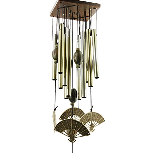 Holiberty Solid Wood Bronze Copper Mobile Wind Chimes Bells Metal 8 Tubes Rust-Proof 60cm Hanging Windchimes Collection Home Garden Indoor Decor Ornament Gift - Chinese Fans