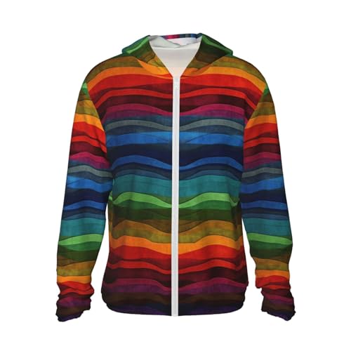 UPF 50+ Rainbow Sun Protection Hoodie Full Zip Long Sleeve Lightweight Hoodie Jacket Rash Guard Shirts