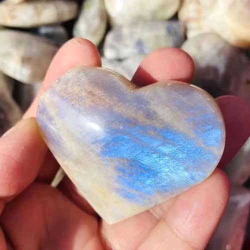 KatLin Beautiful Blue Moonstone Heart Moon Stone Natural Crystal Carving Home Decor Gift (Size : 5-6cm)