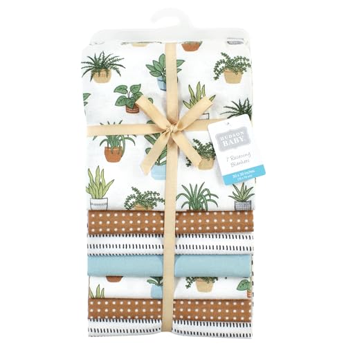 Image of Little Treasure Hudson Baby Cotton Poly Flannel Receiving Blankets Multipack, Brown Plants, 30x30 inches