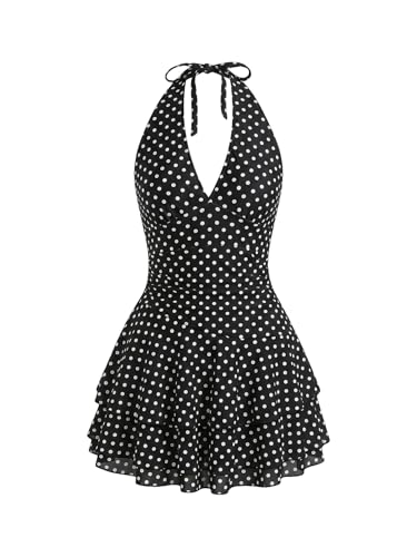 Image of SOLY HUX Women's Halter Mini Dresses Y2k Western Dress Festival Rave Outfit | Deep V Neck Backless Sundress with Shorts, Flowy, Country Concert Outfits