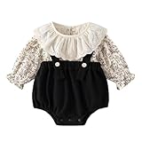 [SLINX] ベビー服 女の子 長袖 ロンパース ２点セット 長袖 ブラウス フォーマル ボディースーツ カバーオール フリル襟 可愛い 花柄 北欧風 百日祝 赤ちゃん おしゃれ 結婚式 出産祝い セレモニー 新生児 子供服 春秋 PF9019 (ブラック, 90)