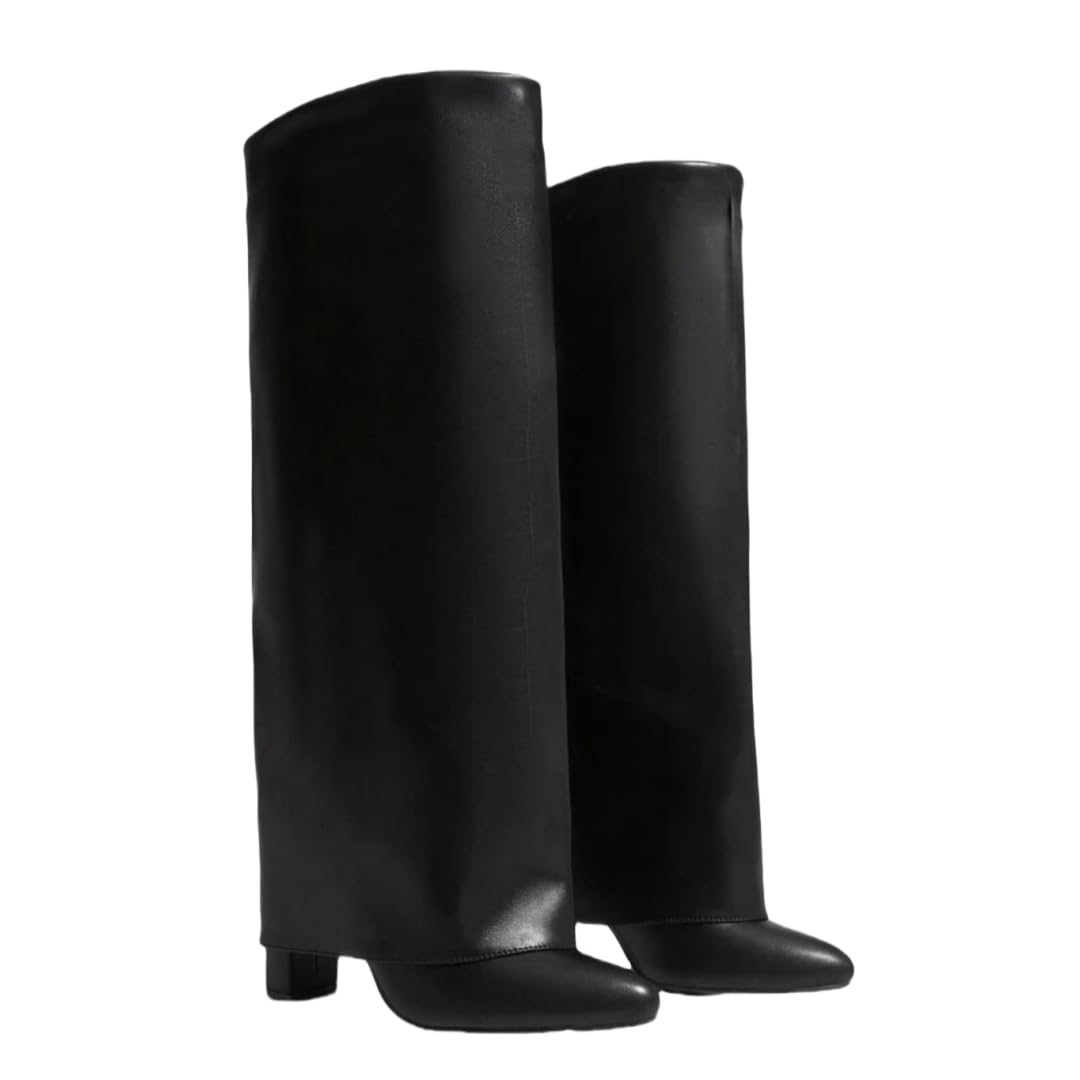 Women Folding Over-the-knee Boots thick High Heel Non-slip Sole High Boots pointed Toe Knight Boot