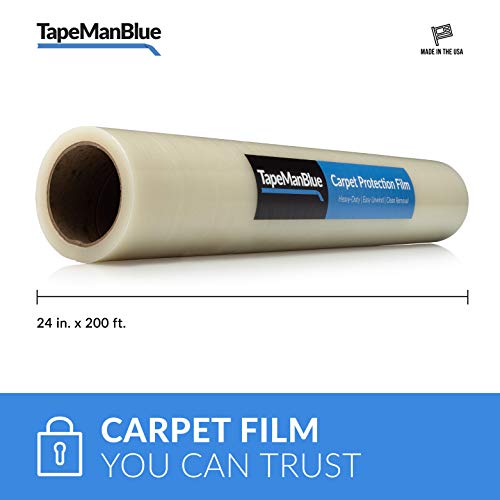 Carpet Protection Film 24" X 200' Roll. Made In The Usa! Easy Unwind, Clean Removal, Strong And Durable Carpet Protector. Clear, Self-Adhesive Surface Protective Film. #TOP1
