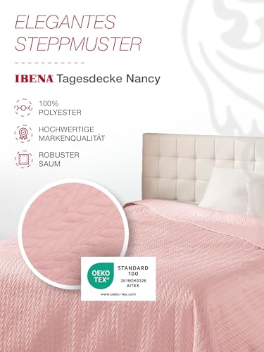 Ibena Nancy Tagesdecke 280x250 cm - Tagesdecke Rosa - Leichte Decke mit Zopfmuster – Ansicht 2