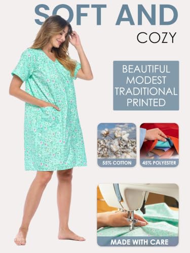 Image of Casual Nights Women's Snap - Front House Dress Short Sleeve Woven Housecoat Duster Lounger Robe with Pockets