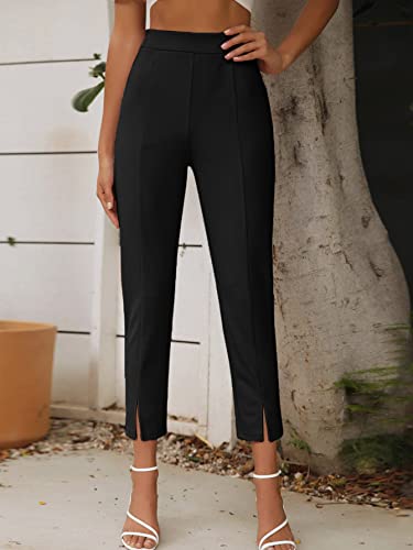 Women's High Waisted Split Hem Cropped Pants Tapered Leg Trousers4