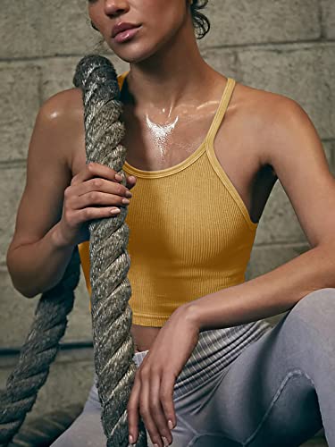 Laslulu Workout Sports Bra For Women Cropped Tank Tops Going Out Tops Halter Crop Tops Cami Bra Athletic Tops(Yellow Medium) #TOP5