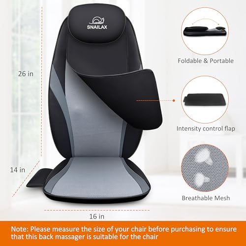 Image of Snailax Shiatsu Massage Cushion with Heat Massage Chair Pad Kneading Back Massager for Pain Relief Deep Tissue 3D Roller Travel Up /Down to Relax Tense Muscle, Office Home Use