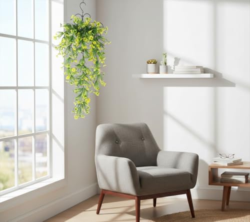 Image of Foliyaj Artificial Yellow Daisy Flower Leaf Vine | Decoration Items for Living Room | Creeper for Wall Decor | Contents (Creeper of Length 70 cm + 1 Metal Wall Stand)