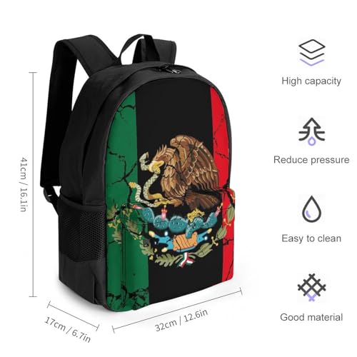Polyester Daypack for Camping Travel Walking Cycling - Big Capacity Anti-Theft Multipurpose Bookbag, Black Mexico Flag Crack Art Camping Outdoor Backpack2
