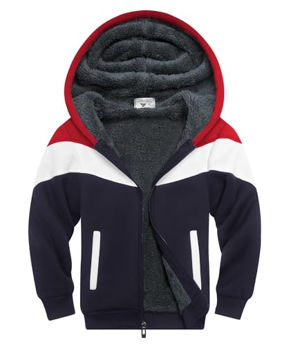 Image of SWISSWELL Boys Fleece Jacket Long Sleeve Sherpa Lined Zip Up Hoodies Soft Warm Sweatshirt Outerwear for Kids 6-15 Years