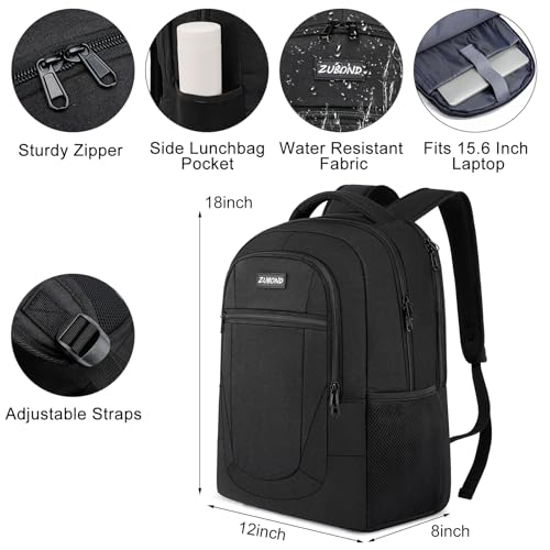 Image of ZUBOND Backpack for Men and Women, School Backpack for Boys and Girls, 15.6 Inch Travel Laptop Backpack with USB Charging Port, Water Resistant Slim Sturdy College Computer Bag