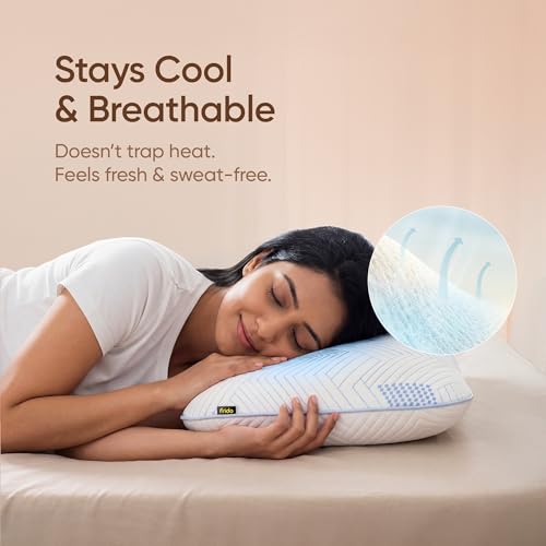 Image of Frido Latex Pillow with Cooling Cover |100% Natural Latex Orthopaedic Pillow for Neck & Shoulder Pain Relief |Reversible Cooling Design with Air Vent Holes | for Side & Back Sleepers | Pack of 2