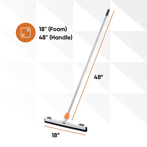 Image of Floor Squeegee Mop and Cloth for Tile, Concrete, Laminate, Garage, Bathroom 48 inch Long Handle 18 inch Window Foam Squeegee with 3 Cloths - Superio