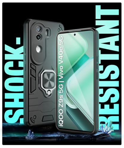 Image of WOW IMAGINE Shock Proof Back Case Mobile Cover for iQOO Z9s 5G | Vivo V40e 5G | Back Cover Case (Tough Armor | Hybrid PC + TPU | Ring Holder & in-Built Kickstand | Black)