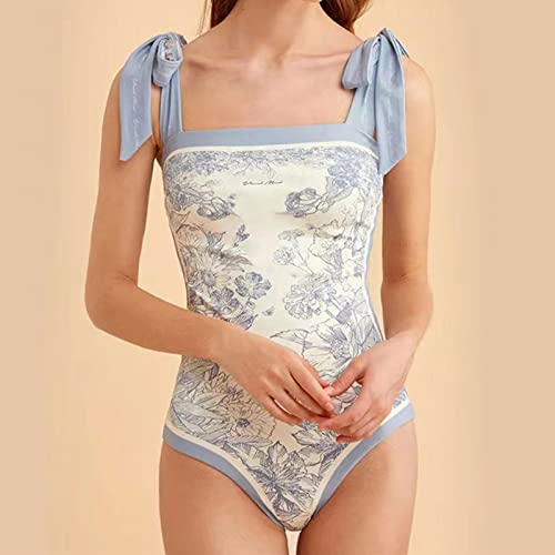 Vintage One Piece Swimsuit For Girs Reversible Floral Tie Print Cute Bathing Suits For Teen Tummy Control Swimsuits For Women (As1, Alpha, X_L, Regular, Regular, Bule) #TOP3