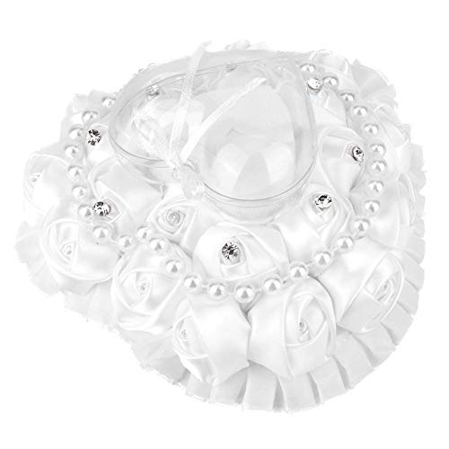 Wedding Ring Pillow, Heart-Shaped Ring Pillow Cushion Box with Ribbon Pearl Wedding Ceremony for Wedding Supplies Gift, 17x16cm - Thumbnail 7