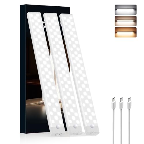 Image of 12inch Under Cabinet Lighting Wireless, 3 Packs Motion Sensor Light Indoor | Rechargeable Motion Sensor Light Indoor, 3 Color Temps, Dimmable Closet Light Stick on, Under Counter Lights for Kitchen